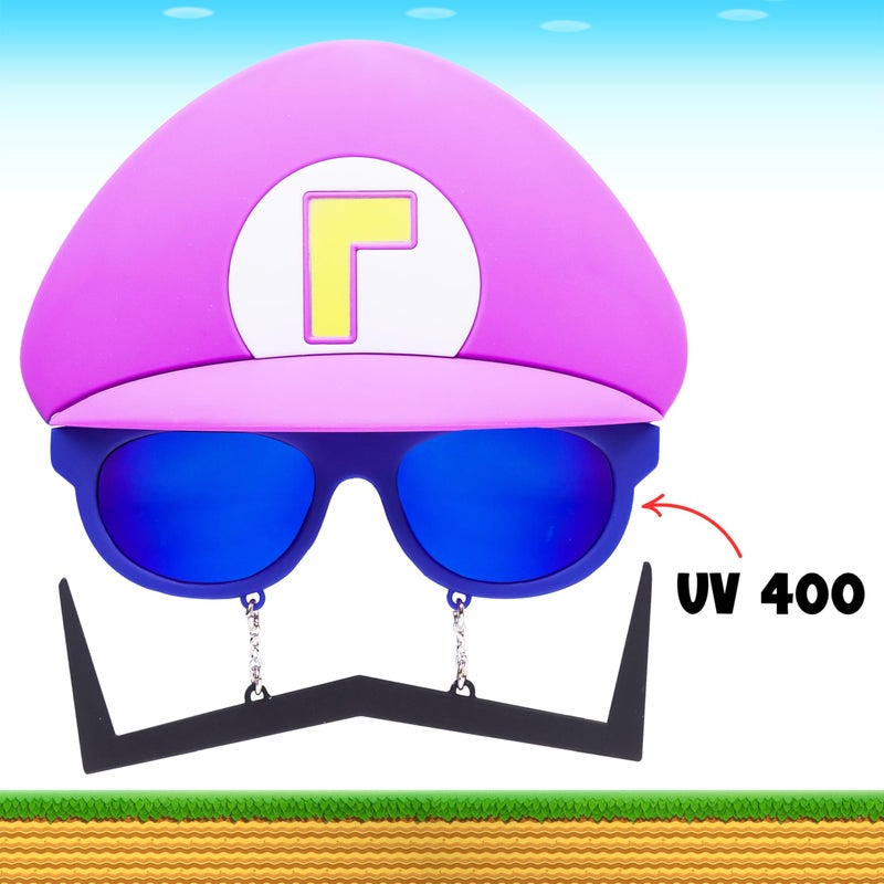 Sun-Staches Waluigi Sunglasses | Officially Licensed Nintendo Costume Accessory for Super Mario Fans | UV 400 | One Size Fits Most - Image 4